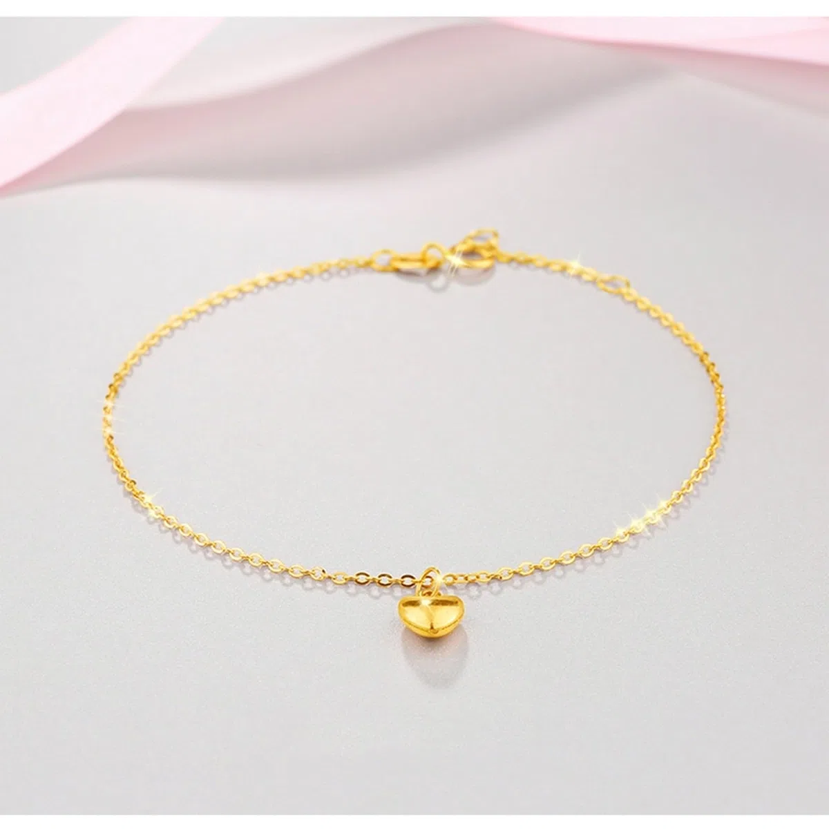 Bracciale da Donna Oro 18k/14k/9k, Bracciale a Catena con Ciondolo a Cuore 16-18 cm Estensione 4 cm, Braccialetti da Sposa Fidanzati