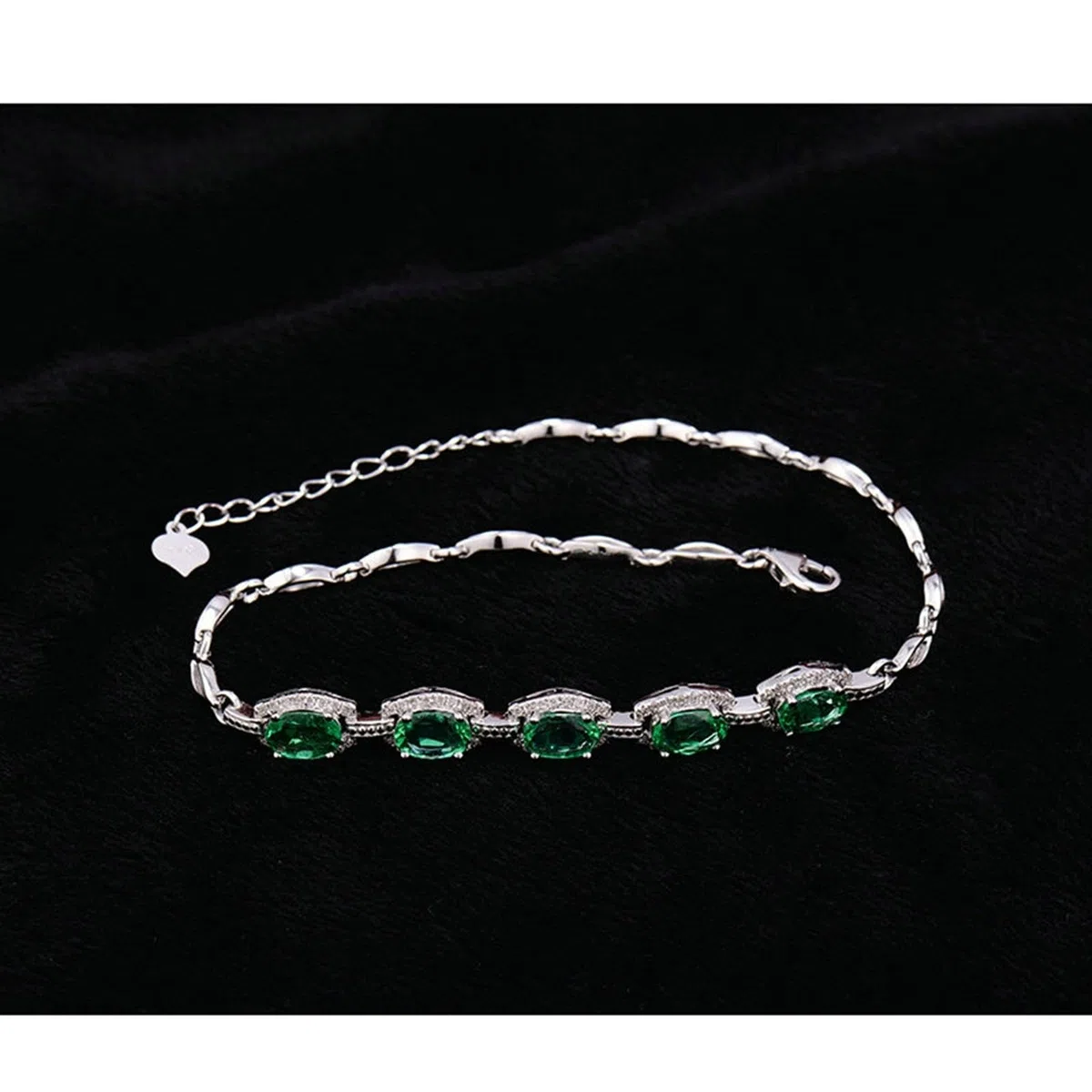 Bracciale Donna Oro Bianco 750/585/375, Bracciale con Smeraldo Sintetico 2.18ct 16-18 cm Estensione 4 cm con Moissanite, Braccialetto da Sposa Matrimonio
