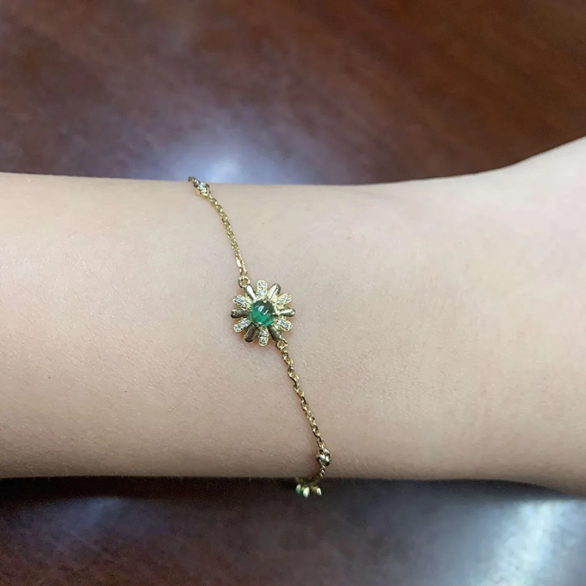 Bracciale da Donna in Oro 18k/14k/9k, Bracciale con Smeraldo Sintetico 0.36ct 16-20 cm con Moissanite, Braccialetti da Sposa Matrimonio