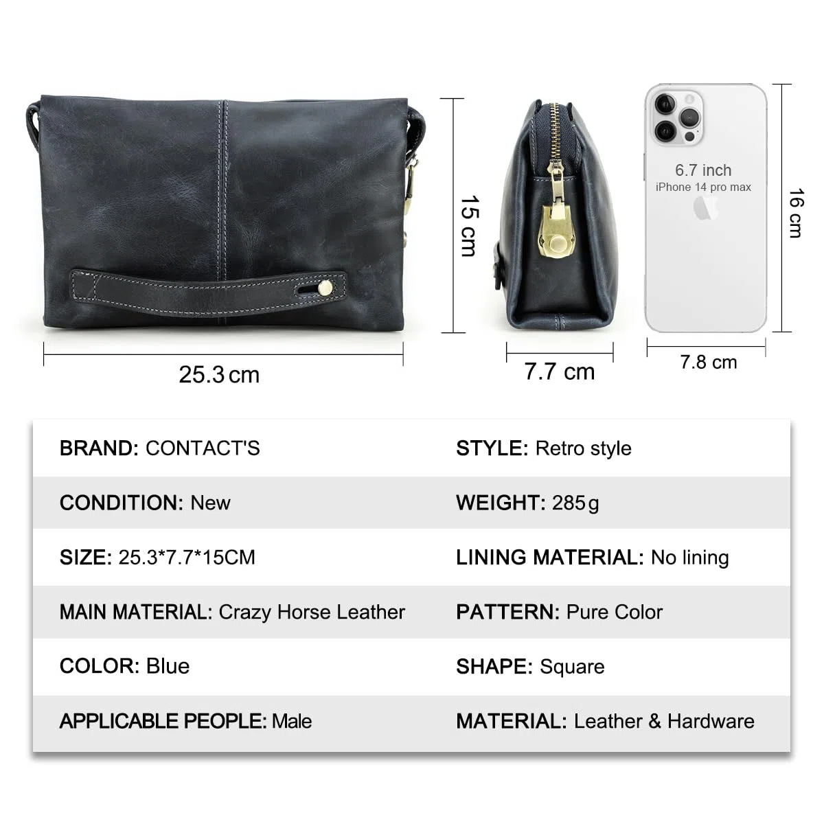 Contacts Pochette da uomo in vera pelle per carte d'identità, grande capacità, con blocco antifurto, da viaggio, passaporto, telefono, borsa a mano con cinturino da polso