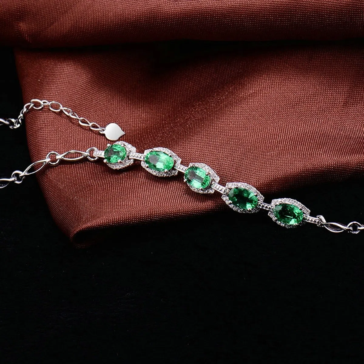 Bracciale Donna Oro Bianco 750/585/375, Bracciale con Smeraldo Sintetico 2.18ct 16-18 cm Estensione 4 cm con Moissanite, Braccialetto da Sposa Matrimonio