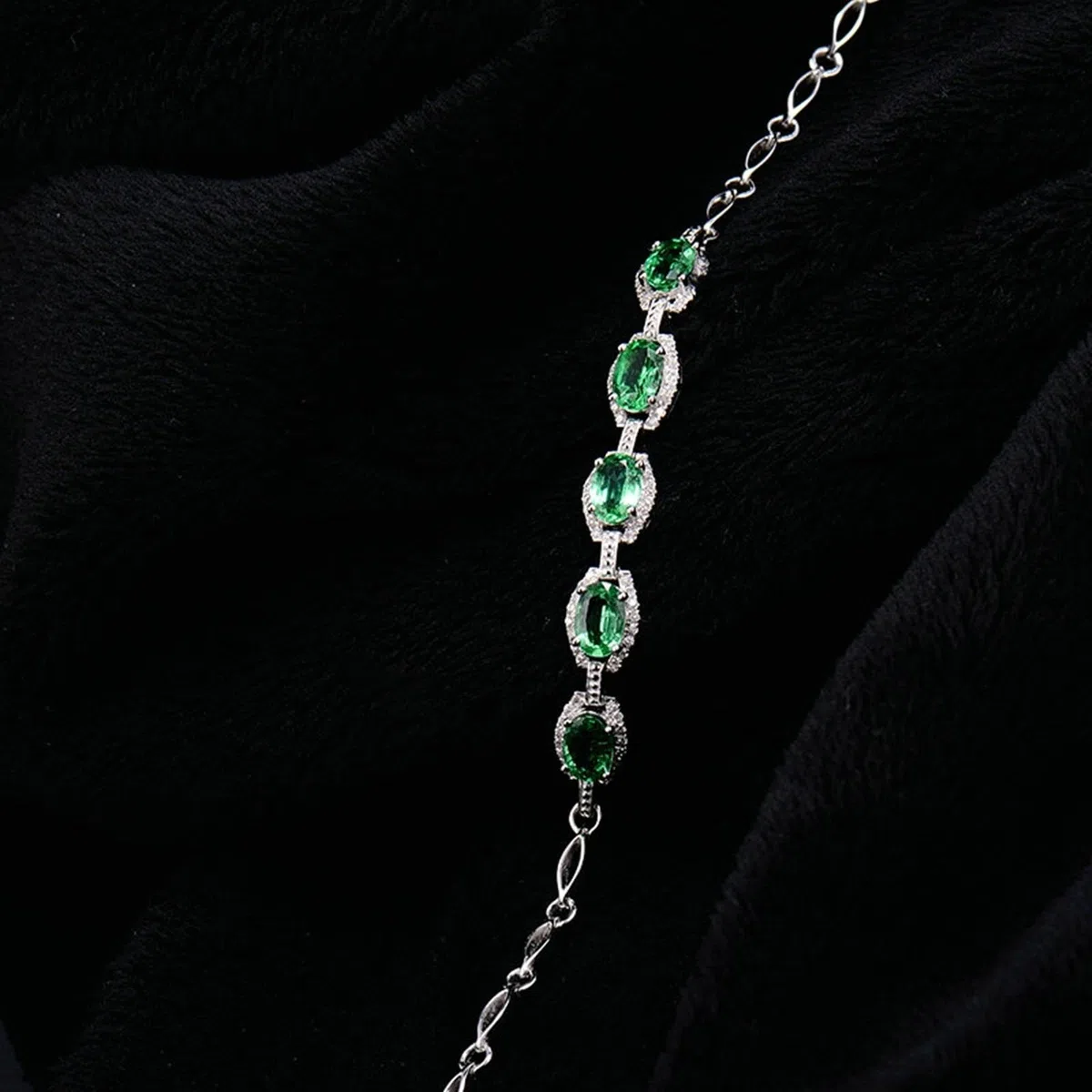 Bracciale Donna Oro Bianco 750/585/375, Bracciale con Smeraldo Sintetico 2.18ct 16-18 cm Estensione 4 cm con Moissanite, Braccialetto da Sposa Matrimonio
