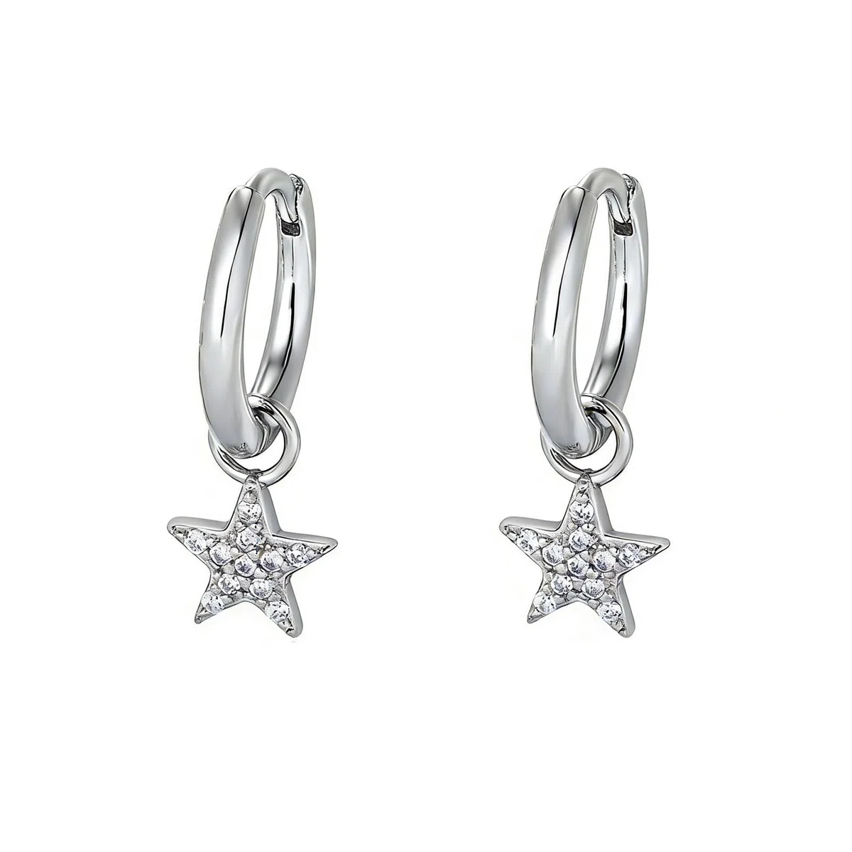 Orecchini a cerchio da donna in oro bianco 9 carati, moissanite pendente stella Huggie oro AU375