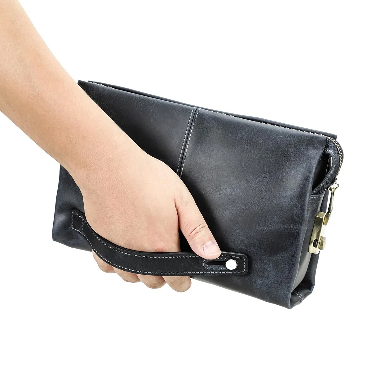 Contacts Pochette da uomo in vera pelle per carte d'identità, grande capacità, con blocco antifurto, da viaggio, passaporto, telefono, borsa a mano con cinturino da polso