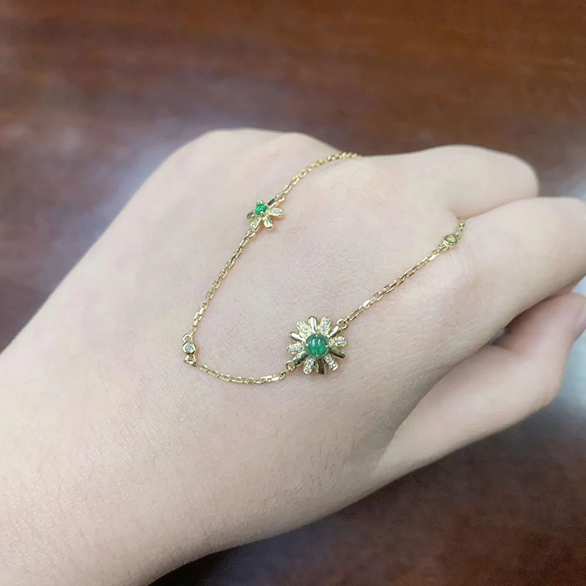 Bracciale da Donna in Oro 18k/14k/9k, Bracciale con Smeraldo Sintetico 0.36ct 16-20 cm con Moissanite, Braccialetti da Sposa Matrimonio