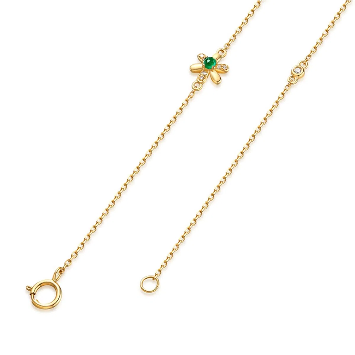 Bracciale da Donna in Oro 18k/14k/9k, Bracciale con Smeraldo Sintetico 0.36ct 16-20 cm con Moissanite, Braccialetti da Sposa Matrimonio